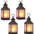 11" Vintage Style Decorative Lantern,Flame Effect LED Lantern,(Golden Brushed Black,4 Hours Timer) Indoor Lanterns Decorative,Outdoor Hanging Lantern,Decorative Candle Lanterns ZKEE (Set of 4)